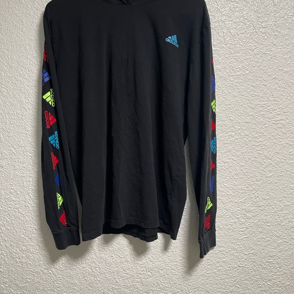 Adidas Long Sleeve Hooded Shirt XL Multicolor Logo Sleeve Lightweight Hoodie Tee